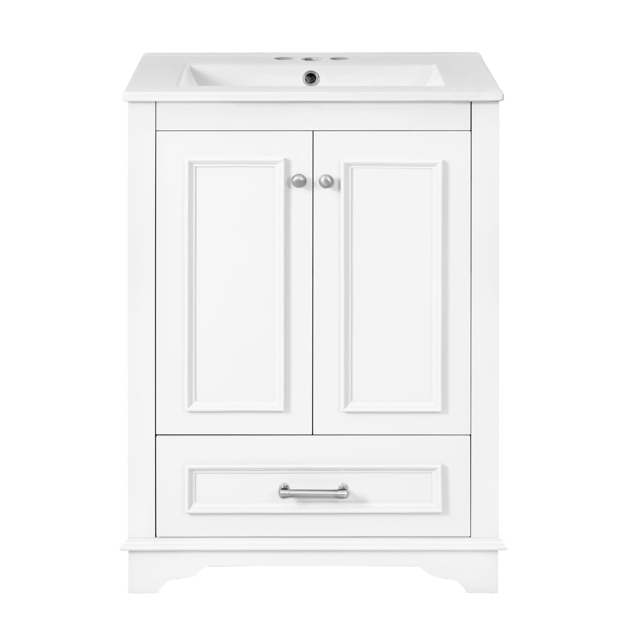 VanityFus 24.2-in White Bathroom Vanity Single Sink Combo with Ceramic Top Undermount 2 Soft Close Doors 1 Drawer Adjustable Shelves